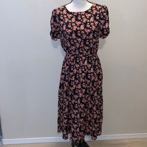 NWT Spirit Of Grace Nordstrom Black Flora Midi Dress